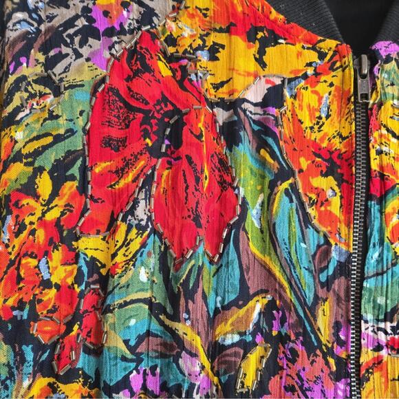 Vtg Jane Ashley Zip Up Jacket Floral Art Large Rayon Womens embelished colorful - Picture 4 of 8
